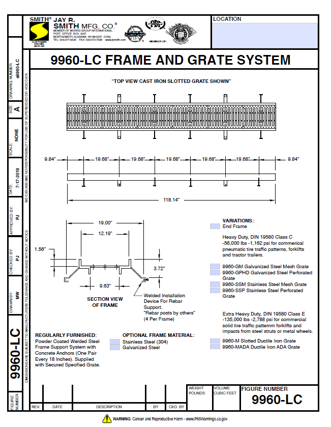 Zip-Trench Polypropylene Trench Drains 6, 12 - Light & Heavy Duty Grates  - Jay R. Smith Mfg. Co.