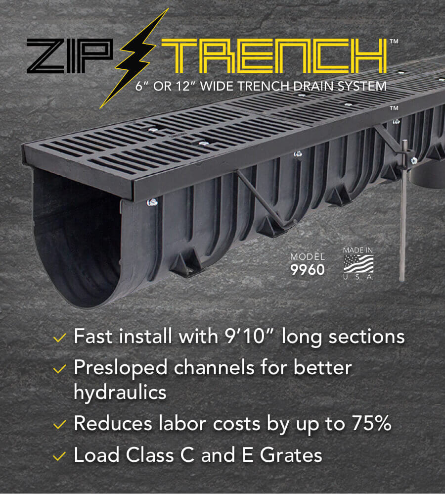 Zip Trench Polypropylene Trench Drains 6 12 Light Heavy Duty Grates Jay R Smith Mfg Co